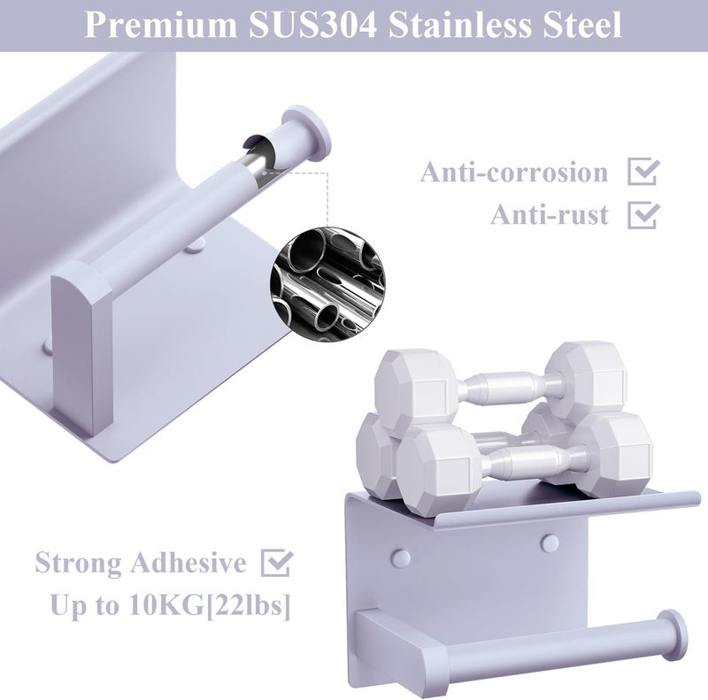 Tindbea Toilet Paper Holder with Shelf Adhesive or Screw Wall Mounted Toilet Paper Roll Dispenser Storage, Stainless Steel Bathroom Shelf Holder Accessories (Lavender Purple) - Image 4